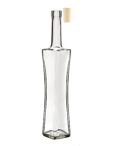 lilawelt24 0,5 L Leere Glasflasche Zum Befüllen + Korken | Likörflasche |Essig-Öl Flasche| Schnapsflasche |Karaffe Weinflasche (Glas) von lilawelt24