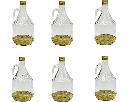 lilawelt24 1L Glasballon mit ECO Korb/Weinballon Glas Flasche Wasserflasche GÄRBALLON GLASFLASCHE (6X 1L Glasflasche) von lilawelt24