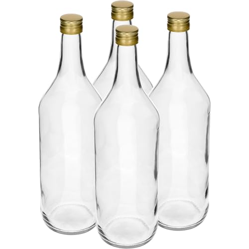 lilawelt24 4 x Leere Glasflaschen Zum Befüllen 1L Likörflaschen |Essig-Öl Flaschen | Schnapsflaschen |Karaffe von lilawelt24