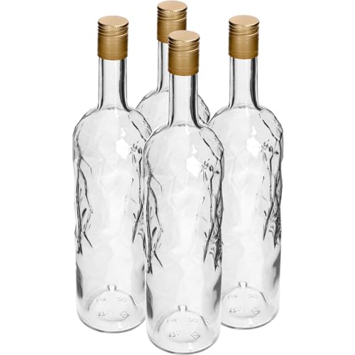 lilawelt24 4 x Leere Glasflaschen Zum Befüllen 1L| Likörflaschen |Essig-Öl Flaschen | Schnapsflaschen |Karaffe von lilawelt24