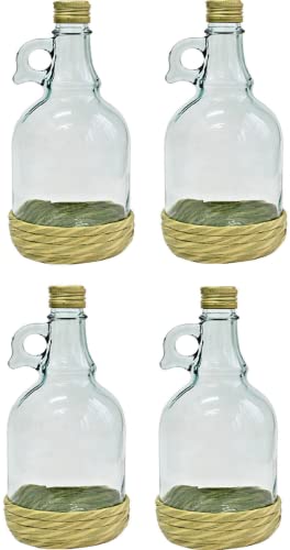 lilawelt24 4x 1L Glasflasche + Graskorb GLASBALLON Weinballon leere Flasche Karaffe von lilawelt24