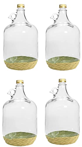 lilawelt24 5L Glasballon mit ECO Korb/Weinballon Glas Flasche Wasserflasche GÄRBALLON GLASFLASCHE (4X 5L Glasflasche) von lilawelt24
