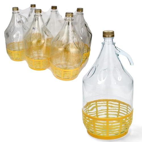 lilawelt24 6 STÜCK 5L Wasserflasche Glasflasche Gallone GLASBALLON mit Kunststoffkorb Weinballon von lilawelt24