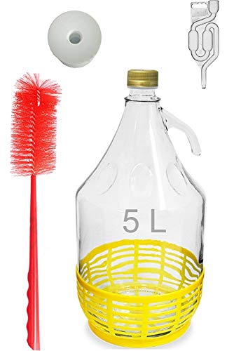 lilawelt24 6 Teiliges Set - 1 x Glasballon 5L Gummistopfen Gärröhrchen Gärballon Glas Flasche FermentationGlasbehelter von lilawelt24