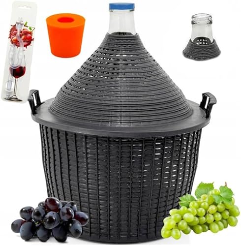 lilawelt24 Glasgärballon mit Kunststoffkorb + Gärröhrchen aus Glas + Gummistopfen Weinballon Gallone, Gärröhr, Flasche Gärbehälter Gäreimer, Gärballon (Glasgärballon 15L) von lilawelt24