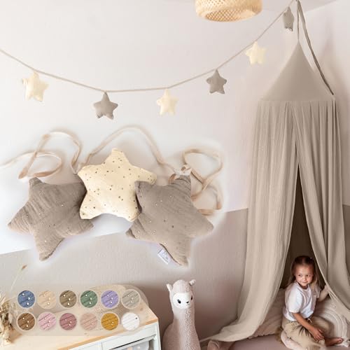 LILIMAUS Sternen Wimpelkette Stoff - Mit Goldapplikation in 12 Farben - 100% Baumwolle Handmade - Musselin Wimpelkette für Kinderzimmer - Hausbett Deko für Mädchen & Jungen von lilimaus