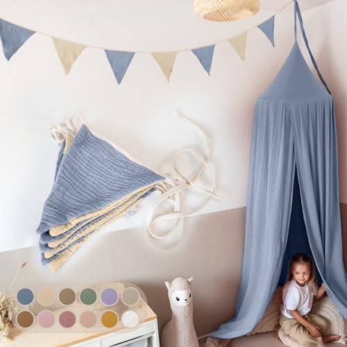 LILIMAUS Wimpelkette Stoff [in 12 Farben] Wimpelkette Kinderzimmer - 100% Baumwolle Handmade Girlande Stoff - Wimpelkette Musselin - Hausbett Deko Mädchen & Jungen - Girlande für Babyzimmer von lilimaus
