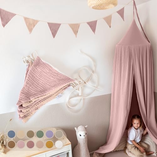 LILIMAUS Wimpelkette Stoff [in 12 Farben] Wimpelkette Kinderzimmer - 100% Baumwolle Handmade Girlande Stoff - Wimpelkette Musselin - Hausbett Deko Mädchen & Jungen - Girlande für Babyzimmer von lilimaus