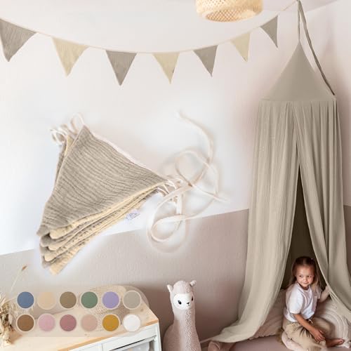 LILIMAUS Wimpelkette Stoff [in 12 Farben] Wimpelkette Kinderzimmer - 100% Baumwolle Handmade Girlande Stoff - Wimpelkette Musselin - Hausbett Deko Mädchen & Jungen - Girlande für Babyzimmer von lilimaus