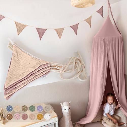 LILIMAUS Wimpelkette Stoff [mit Goldapplikation in 12 Farben] Wimpelkette Kinderzimmer - 100% Baumwolle Handmade Girlande Stoff - Wimpelkette Musselin - Hausbett Deko Mädchen & Jungen für Babyzimmer von lilimaus