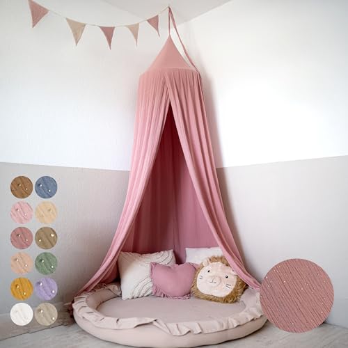 lilimaus Baldachin Kinderzimmer mit Goldapplikation [in 12 Farben] Betthimmel aus 100% Baumwolle Musselin Mädchen & Jungen - Babybett Himmel als Babyzimmer Deko - Vorhang für Kinderbett, Kuschelecke von lilimaus