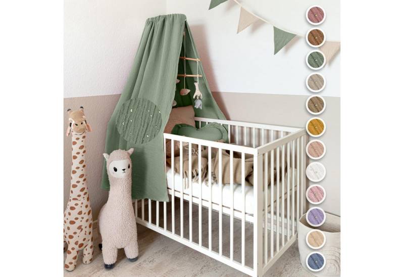 lilimaus Betthimmel Handgefertigter Baumwoll Betthimmel für Babybett, Gold Applikation, Stilvolle Musselin-Deko für Kinderzimmer, handgefertigt aus Baumwolle von lilimaus