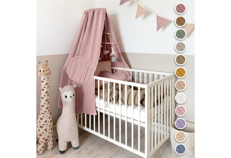 lilimaus Betthimmel Handgefertigter Baumwoll Betthimmel für Babybett, Gold Applikation, Stilvolle Musselin-Deko für Kinderzimmer, handgefertigt aus Baumwolle von lilimaus