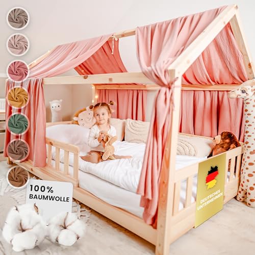 lilimaus Hausbett Himmel - 100% Baumwolle Betthimmel aus Musselin - Hausbett Deko - Geschenk Mädchen & Jungen - Himmelbett Vorhänge für 90x200 & 120x200 Kinderbetten - Baldachin Kinderzimmer Deko von lilimaus