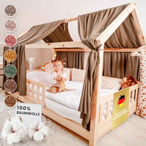 lilimaus Hausbett Himmel - 100% Baumwolle Betthimmel aus Musselin - Hausbett Deko - Geschenk Mädchen & Jungen - Himmelbett Vorhänge für 90x200 & 120x200 Kinderbetten - Baldachin Kinderzimmer Deko von lilimaus