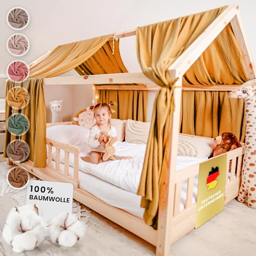 lilimaus Hausbett Himmel - 100% Baumwolle Betthimmel aus Musselin - Hausbett Deko - Geschenk Mädchen & Jungen - Himmelbett Vorhänge für 90x200 & 120x200 Kinderbetten - Baldachin Kinderzimmer Deko von lilimaus