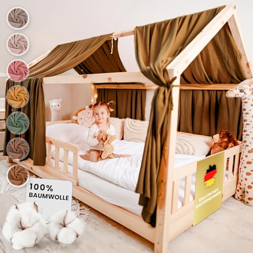 lilimaus Hausbett Himmel - 100% Baumwolle Betthimmel aus Musselin - Hausbett Deko - Geschenk Mädchen & Jungen - Himmelbett Vorhänge für 90x200 & 120x200 Kinderbetten - Baldachin Kinderzimmer Deko von lilimaus