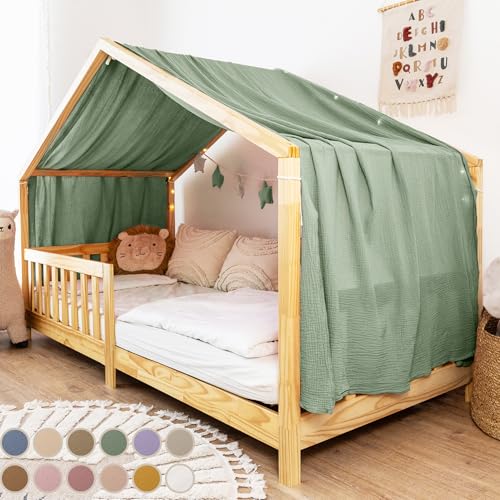 lilimaus Hausbett Himmel [in 12 Farben] Betthimmel Hausbett aus 100% Baumwolle Musselin - Stoffhimmel für Hausbett Deko Mädchen & Jungen - Himmel für Hausbett Kinder - Bett Vorhang Kinderbett von lilimaus
