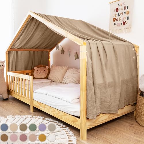 lilimaus Hausbett Himmel [in 12 Farben] Betthimmel Hausbett aus 100% Baumwolle Musselin - Stoffhimmel für Hausbett Deko Mädchen & Jungen - Himmel für Hausbett Kinder - Bett Vorhang Kinderbett von lilimaus