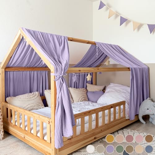 lilimaus Hausbett Himmel [in 12 Farben] Betthimmel Hausbett aus 100% Baumwolle Musselin - Stoffhimmel für Hausbett Deko Mädchen & Jungen - Himmel für Hausbett Kinder - Bett Vorhang Kinderbett von lilimaus