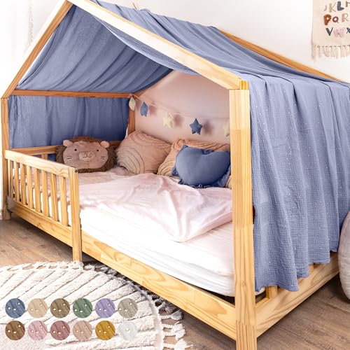 lilimaus Hausbett Himmel mit Gold Applikation [in 12 Farben] Betthimmel Hausbett aus 100% Baumwolle Musselin - Stoffhimmel für Hausbett Deko Mädchen & Jungen - Himmel für Hausbett Kinderbett Vorhang von lilimaus