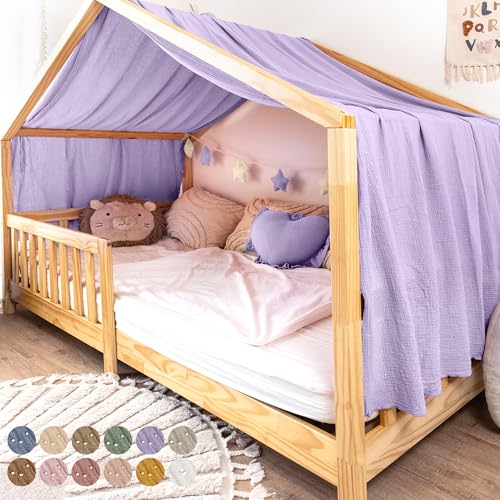 lilimaus Hausbett Himmel mit Gold Applikation [in 12 Farben] Betthimmel Hausbett aus 100% Baumwolle Musselin - Stoffhimmel für Hausbett Deko Mädchen & Jungen - Himmel für Hausbett Kinderbett Vorhang von lilimaus