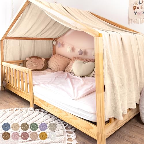 lilimaus Hausbett Himmel mit Gold Applikation [in 12 Farben] Betthimmel Hausbett aus 100% Baumwolle Musselin - Stoffhimmel für Hausbett Deko Mädchen & Jungen - Himmel für Hausbett Kinderbett Vorhang von lilimaus