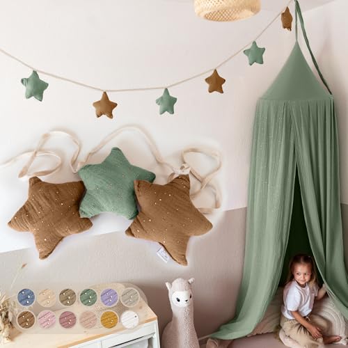 LILIMAUS Sternen Wimpelkette Stoff - Mit Goldapplikation in 12 Farben - 100% Baumwolle Handmade - Musselin Wimpelkette für Kinderzimmer - Deko für Mädchen & Jungen - Babyzimmer von lilimaus