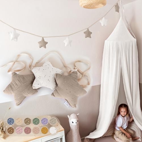 LILIMAUS Sternen Wimpelkette Stoff mit Goldapplikation in 12 Farben - Wimpelkette Kinderzimmer 100% Baumwolle Handmade - Musselin Hausbett Deko für Mädchen & Jungen - Babyzimmer Dekoration von lilimaus
