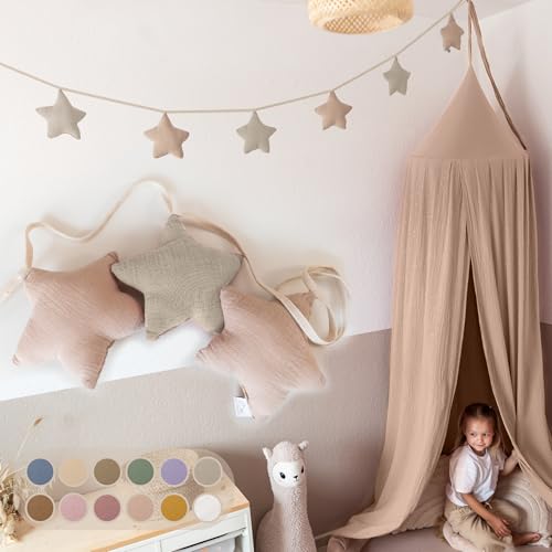 LILIMAUS Sternen Wimpelkette Stoff [in 12 Farben] Wimpelkette Kinderzimmer - 100% Baumwolle Handmade Girlande Stoff - Wimpelkette Musselin - Hausbett Deko Mädchen & Jungen - Girlande Deko Babyzimmer von lilimaus