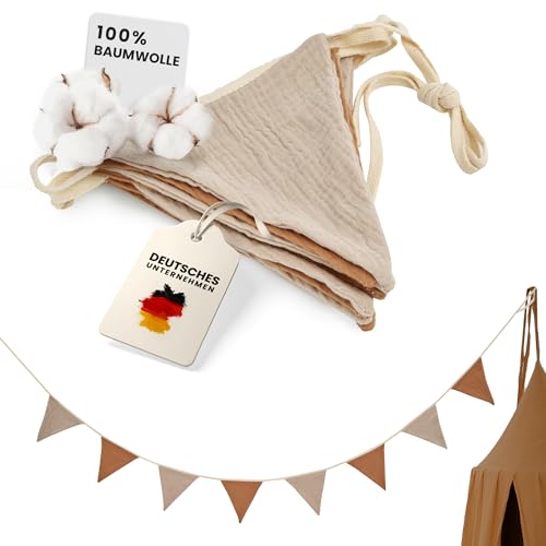 lilimaus Wimpelkette Kinderzimmer - Stoff Wimpelkette aus 100% Musselin Baumwolle - Kinderzimmer Deko Mädchen & Jungen - Tolles Zubehör für Hausbett, Babybett & Kinderbett - Wanddeko Geschenk von lilimaus