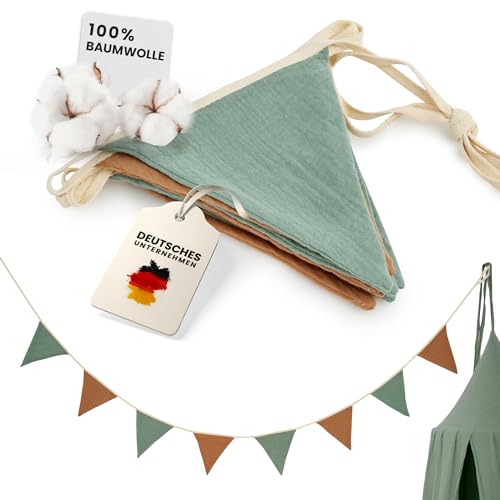 lilimaus Wimpelkette Kinderzimmer - Stoff Wimpelkette aus 100% Musselin Baumwolle - Kinderzimmer Deko Mädchen & Jungen - Tolles Zubehör für Hausbett, Babybett & Kinderbett - Wanddeko Geschenk von lilimaus