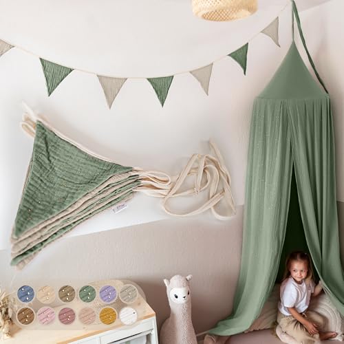 LILIMAUS Wimpelkette Stoff [mit Goldapplikation in 12 Farben] Wimpelkette Kinderzimmer - 100% Baumwolle Handmade Girlande Stoff - Wimpelkette Musselin - Hausbett Deko Mädchen & Jungen für Babyzimmer von lilimaus
