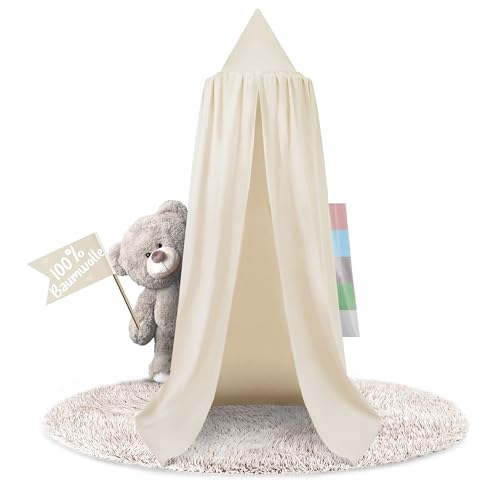 lilime® Betthimmel Baldaching aus 100% Baumwolle, ⌀50cm, Länge 240cm, Moskitonetz, Kinderzimmer, Hausbett, Kinderbett und Baby Bett - Beige von lilime