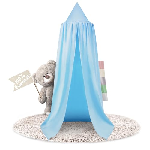 lilime® Betthimmel Baldaching aus 100% Baumwolle, ⌀50cm, Länge 240cm, Moskitonetz, Kinderzimmer, Hausbett, Kinderbett und Baby Bett - Blau von lilime