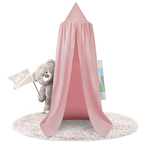 lilime® Betthimmel Baldaching aus 100% Baumwolle, ⌀50cm, Länge 240cm, Moskitonetz, Kinderzimmer, Hausbett, Kinderbett und Baby Bett - Pink von lilime