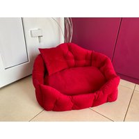 Hundebett, Luxus Hundesofa, Haustierbett, Großes Katzenbett, Waschbares Erhöhtes Rotes Bett von liluPets