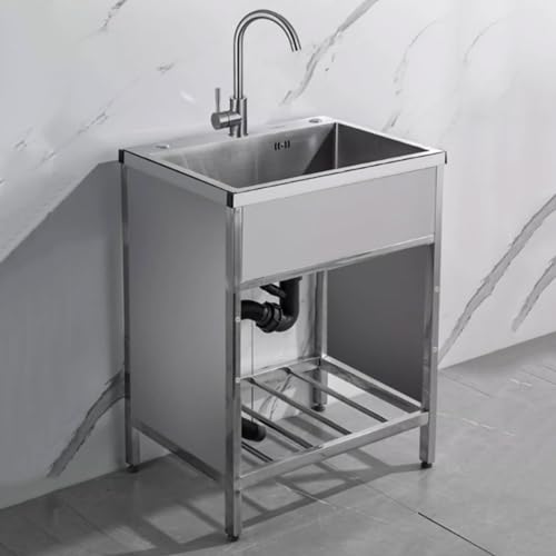 Küche Spüle,Kommerzielle Spüle Freistehend Multifunktions Waschtisch mit kalten und heißen Wasserhähnen für Küche Garage Waschküche Outdoor (66x46x75cm) von limiao123