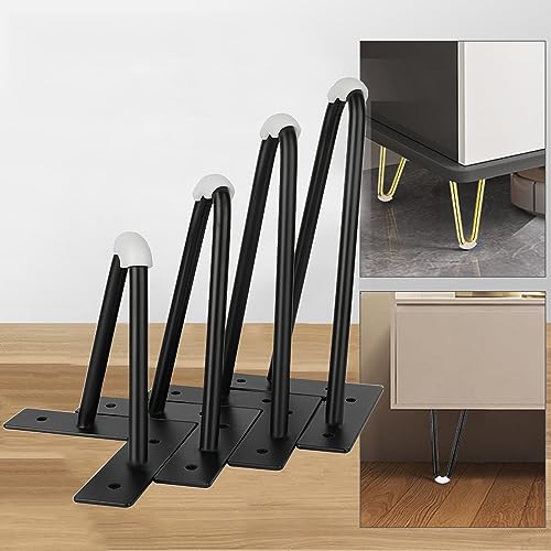 limiao123 4 Stück Hairpin Legs tischbeine Metall Tischkufen Couchtisch Stützfüße für Nachttisch Fernsehschrank Kleiner Tisch mit Bodenschoner und Schrauben (Black,12cm(4.7in)) von limiao123