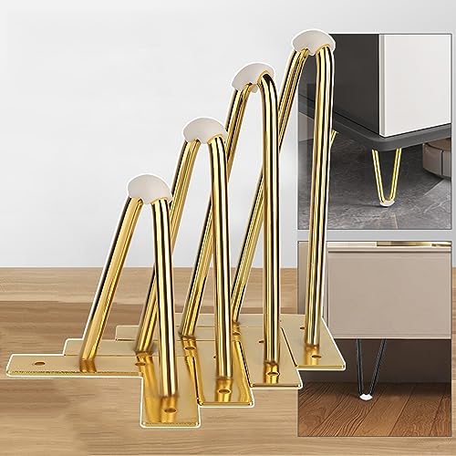 limiao123 4 Stück Hairpin Legs tischbeine Metall Tischkufen Couchtisch Stützfüße für Nachttisch Fernsehschrank Kleiner Tisch mit Bodenschoner und Schrauben (Gold,35cm(13.7in)) von limiao123