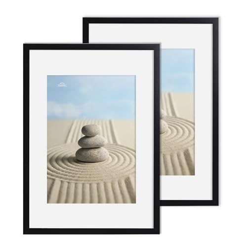 lincoolart A2 Rahmen Schwarz Fotorahmen A2 Bilderrahmen mit Passepartout für A3 Poster Bilder Urkunde Druck 2er Set mit Acrylglas von lincoolart