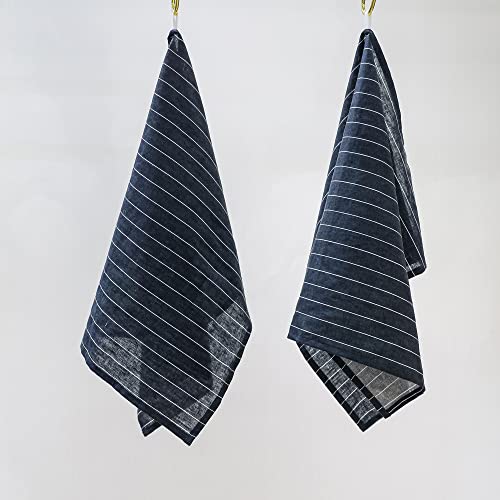 Linendo Geschirrtücher 2 Stück, 50 cm x 75 cm, 45% Baumwolle & 55% Leinen, Steingewaschen Küchentuch (Marineblau Gestreift) von linendo
