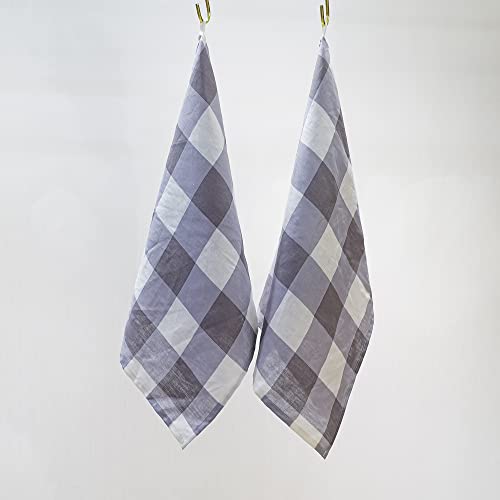 linendo Geschirrtücher 2er Set, 50 cm x 75 cm, Steingewaschen 100% Leinen Küchentuch, Grau-Büffelkaro Design von linendo