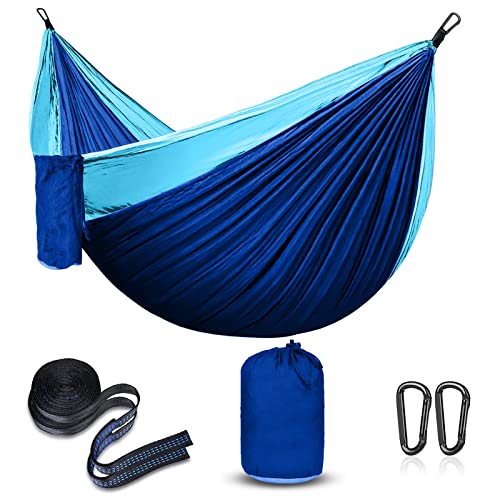 Hängematte Camping Ultraleicht mit Seilabdeckungen, Reise Hängematte Atmungsaktiver Nylon Fallschirm Hängematten für Outdoor Camping, Garten & Strand (Blue/Sky Blue) von lineno