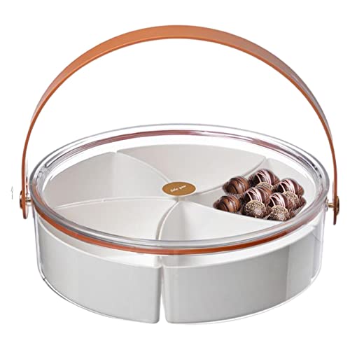 linlinfa Snackschalen Serviertablett Mit Deckel Und Griff, Rundes Servierschalen Mit 5 Fächern, Obstteller Lebensmittel Aufbewahrungsbox Servierplatte Für Nussbonbons, Trockenobst-Snacks26x26x21,3 cm von linlinfa