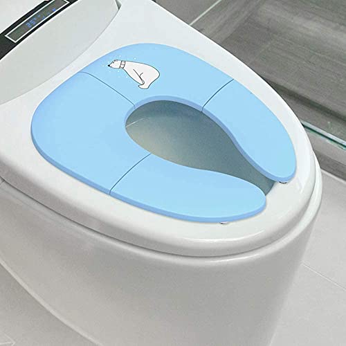 Upgrade Version Faltbarer Toilettensitz, Kinder Faltbarer Toilettentrainer Unterwegs für Kinder/Baby,Tragbar Reise WC Sitz Kleinkind Töpfchentrainer WC Sitzbezüge (Blau) von linlinfa