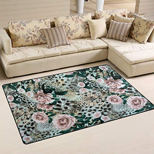 linomo Area Rug Teppich Leopard Druck Blume Boden Teppiche Fußmatte Wohnzimmer Wohnkultur,Teppiche Flächenmatten für Kinder Jungen Mädchen Schlafzimmer 60 x 39 Zoll von linomo