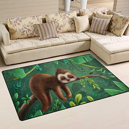 linomo Area Rug Teppich Tropisch Urwald Tier Süß Faultier Boden Teppiche Fußmatte Wohnzimmer Wohnkultur,Teppiche Flächenmatten für Kinder Jungen Mädchen Schlafzimmer 60 x 39 Zoll von linomo