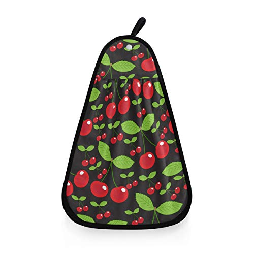 linomo Hängendes Handtuch Rot Kirsche Muster Saugfähiges Schnelles Trockenes Waschlappen Geschirrhandtuch für Küche Badezimmer Wohnzimmer Dekor von linomo