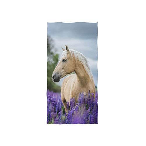 linomo Handtuch Tier Pferd Lavendel Blume Handtuch Baumwolle Gesicht Towel Dish Geschirrtuch für Kinder Mädchen Jungen von linomo